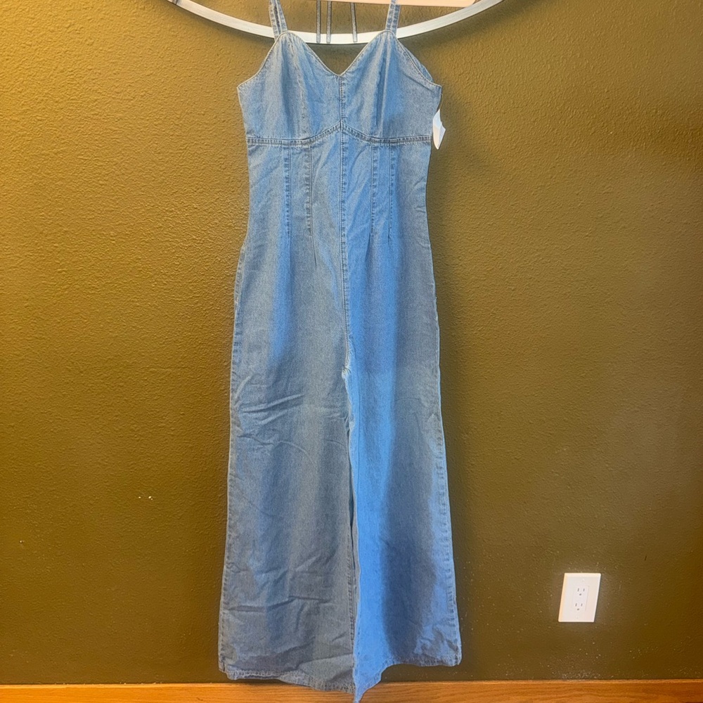 Denim Spaghetti Strap Jumpsuit